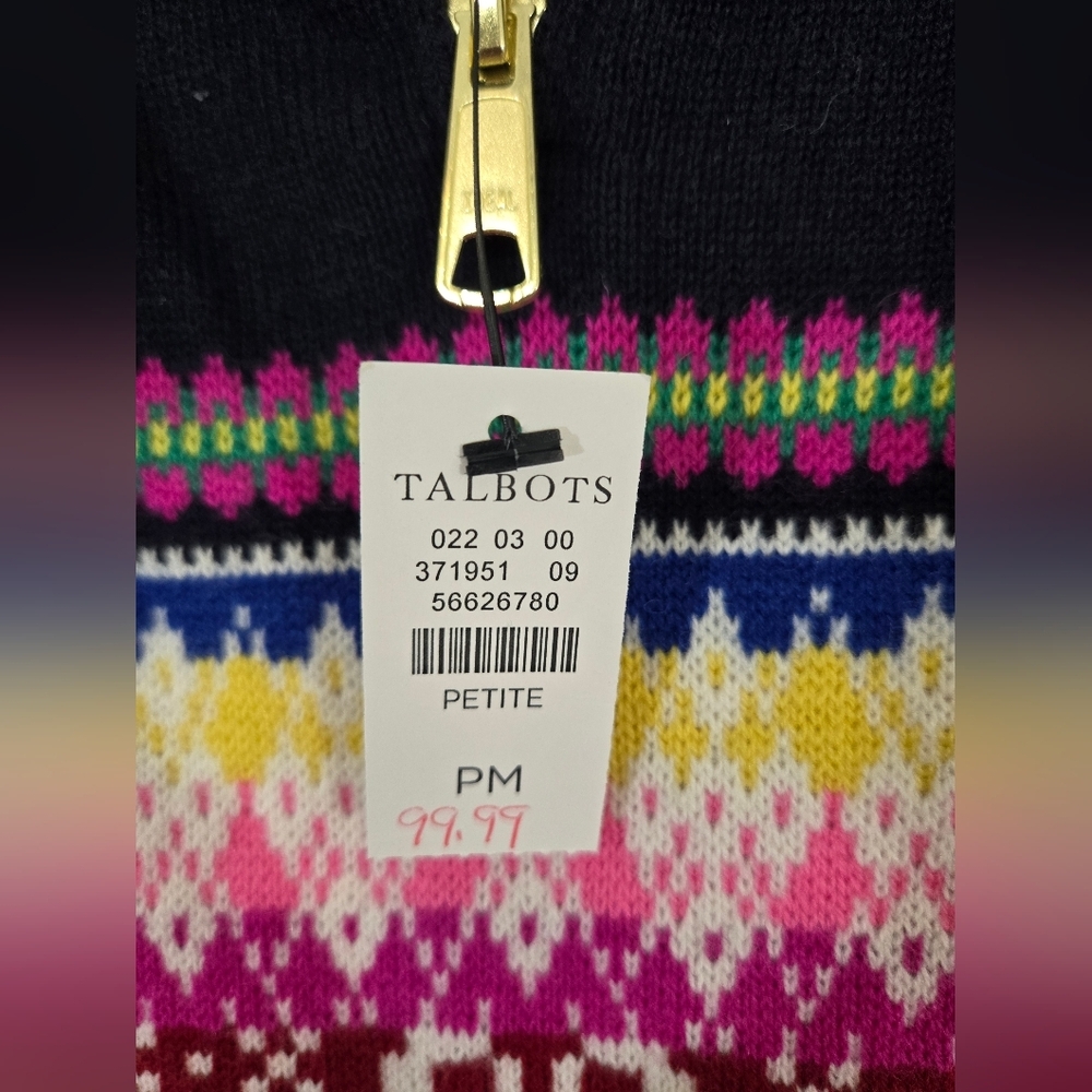 *NWT* Talbots Vibrant Half-Zip Mockneck Sweater Fair Isle Lamb Wool Blend, MP - Picture 3 of 6